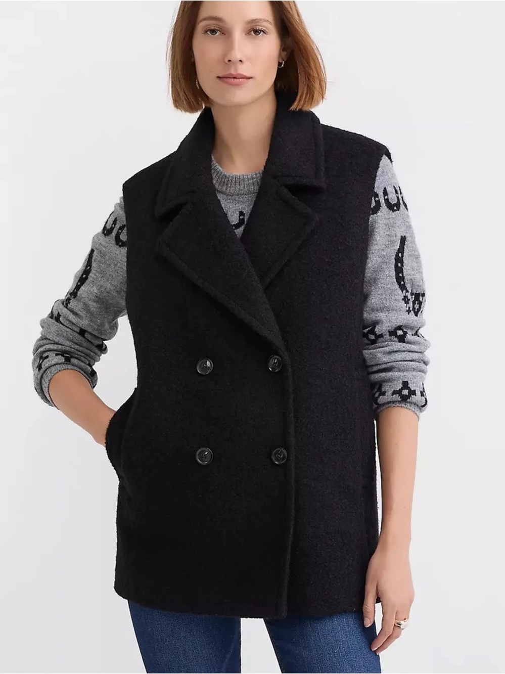 LOFT Black Wool Blend Double Breasted Sleeveless Jacket, Size XL, NWT